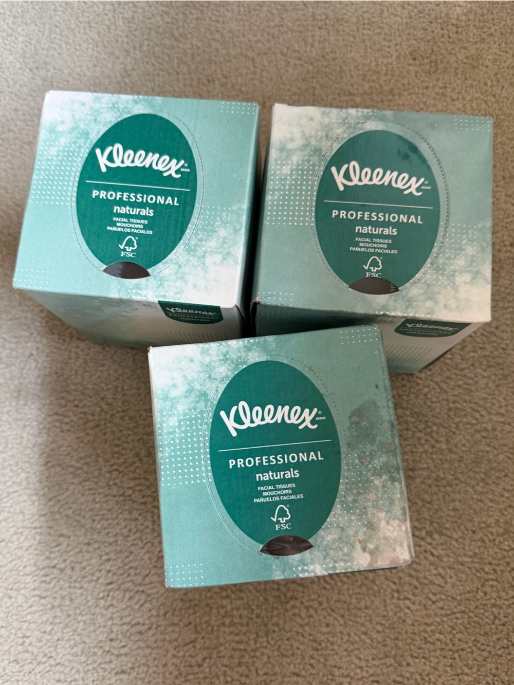 🗽3 Kleenex Professional Naturals Facial Tissues - Teal Boxes (Set of 3)